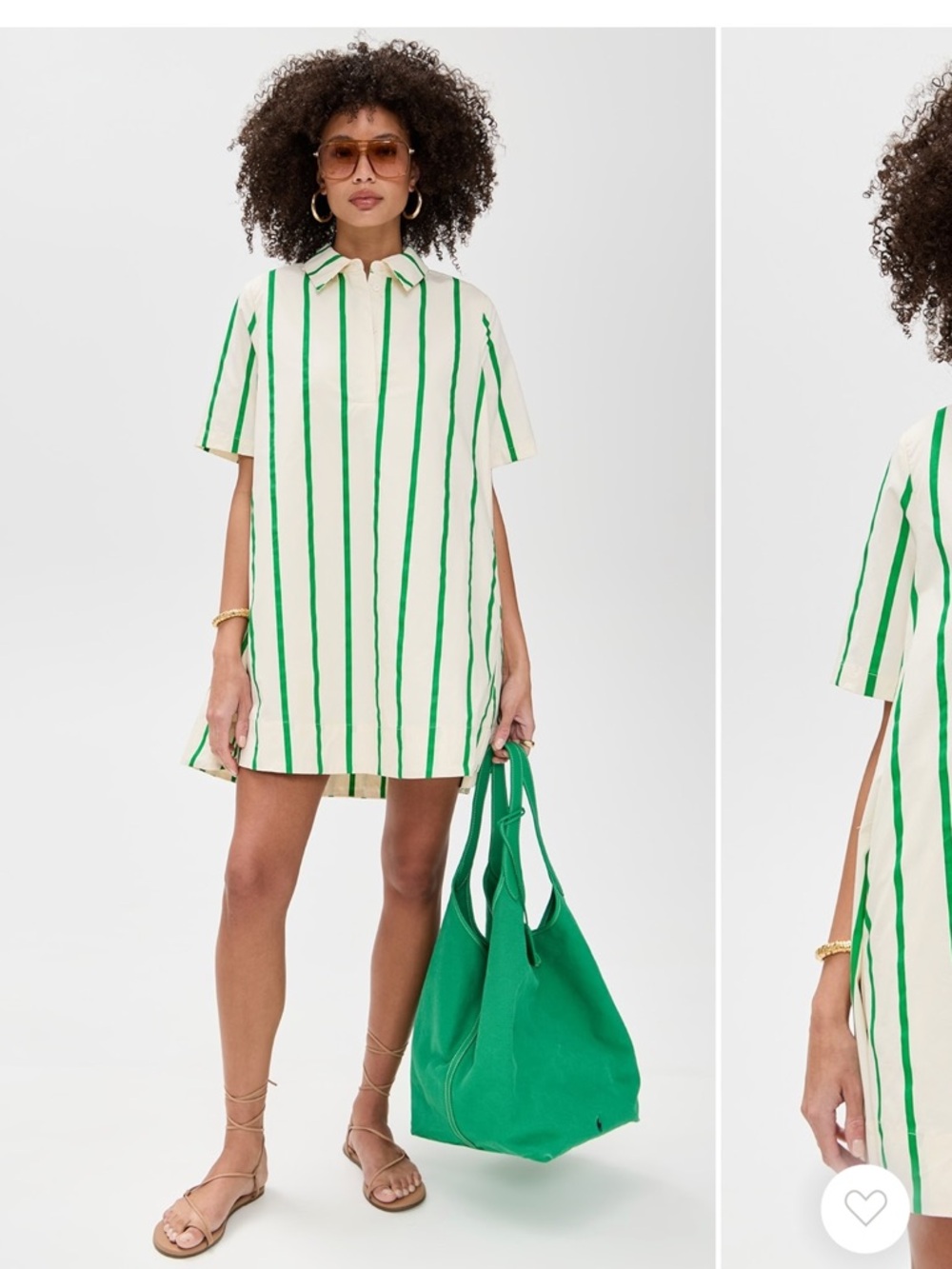 English Factory Cream and Green Vertical Stripe Kaftan Dress w Pockets Size Sm
